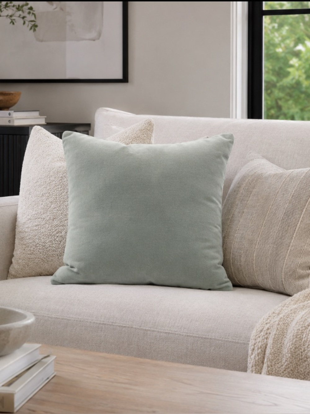 WORLD MARKET Velvet Throw Pillow Sage Green 18” Square